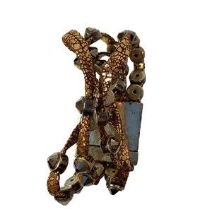 HEET Rockstar Leather Bracelet 4 Strand Metallic Copper Goldtone Swarovski Cryst